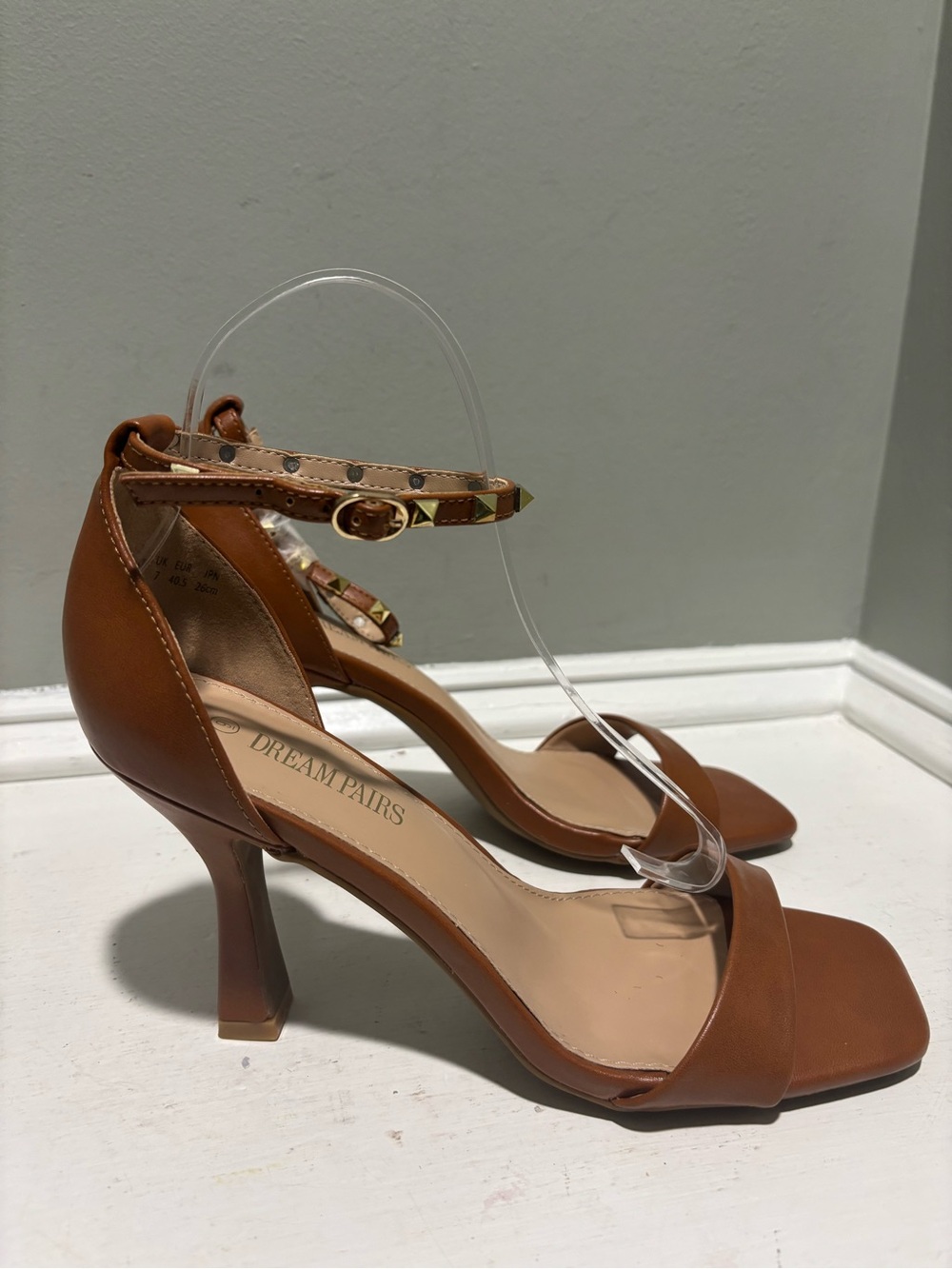 Dream Pairs Tan Brown Studded Ankle-Strap Heels